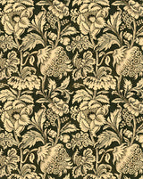 Decorative floral pattern with beige flowers on a black background , Grands Pavots Wallpaper 59C by Antoinette Poisson featuring a large-scale French floral pattern inspired by historic 18th-century domino papers. Callista Home