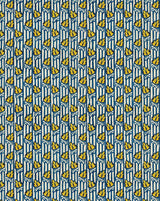 A repeating vertical pattern featuring yellow palm fronds on a blue and white striped background. Callista Home