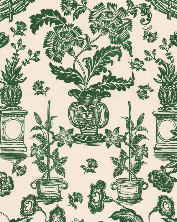 Jardin Wallpaper Panel 39A by Antoinette Poisson featuring an elegant French botanical pattern inspired by historic 18th-century domino papers.