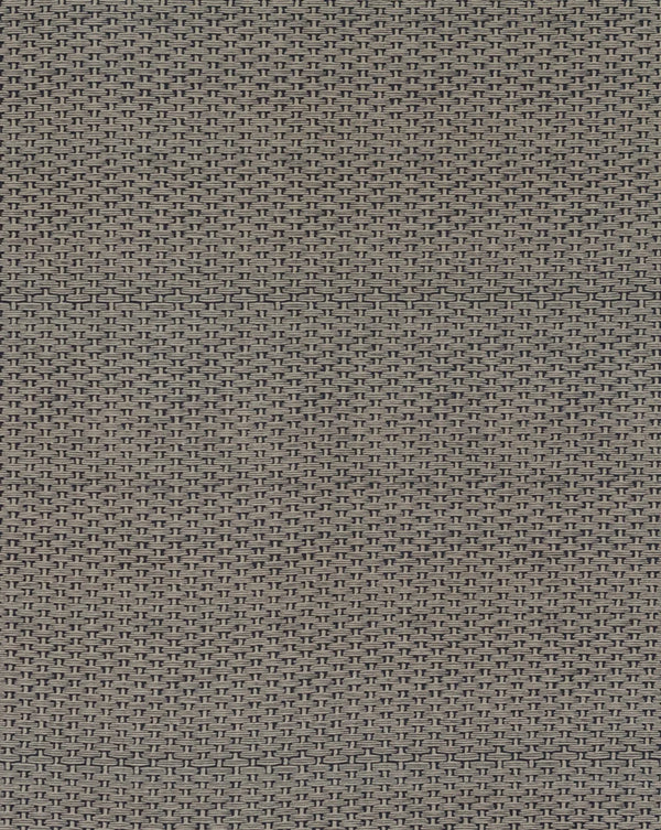 A close-up of a woven fabric texture in a taupe-gray color, showing a detailed basketweave pattern. Osier 18B geometric French linen fabric by Antoinette Poisson Cllistsa Home