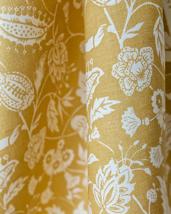 Indienne 30A ochre botanical French linen fabric by Antoinette Poisson Callista Home