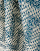 Point de Hongrie 32A French Linen Fabric – Blue Geometric Print