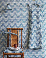 Point de Hongrie 32A French Linen Fabric – Blue Geometric Print