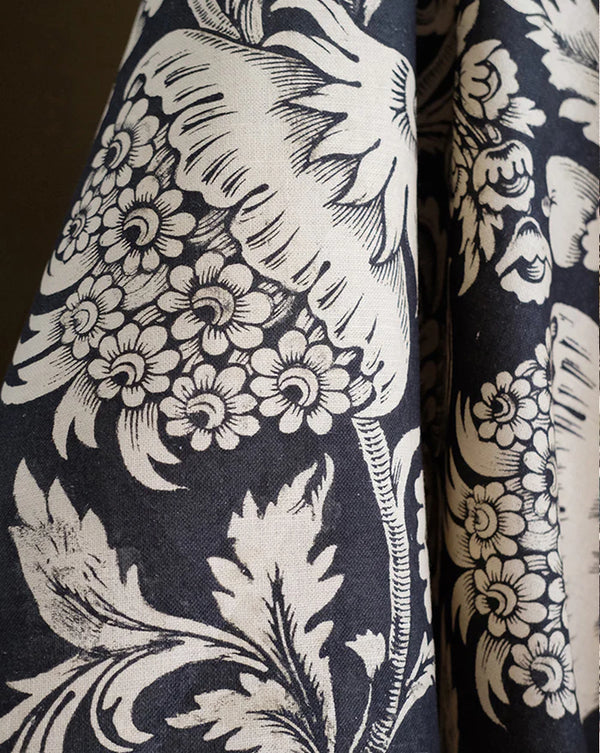 Grands Pavots 59C black and white floral French linen fabric by Antoinette Poisson Callista Home
